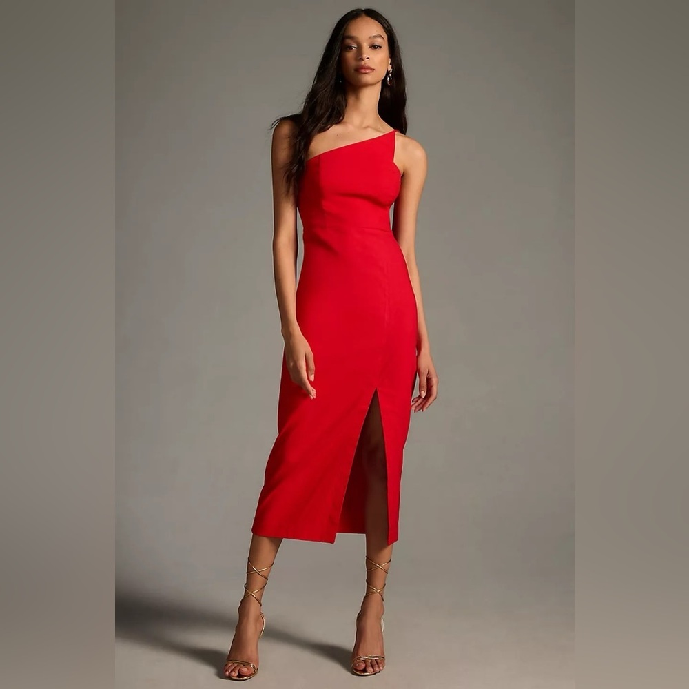 Anthropologie Red One Shoulder Dress